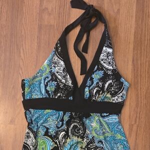 Vtg Bisou Bisou Paisley Halter Maxi Dress Stretch Y2k 90s